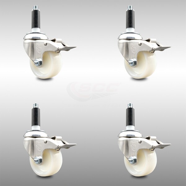Service Caster 3 Inch 316SS Nylon Wheel Swivel 7/8 Inch Expanding Stem Caster Set Lock Brake SCC-SS316TTLEX20S314-NYS-78-4 - main